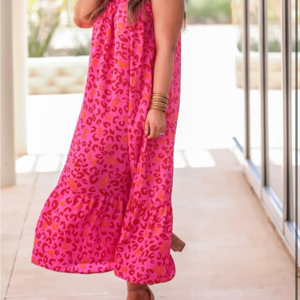 JODIFL Fuchsia Animal Print Maxi Dress